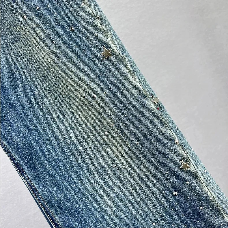 Heavy industry Denim diamond Studded Wide leg pants For women 2025 Autumn High waisted Loose Straight leg Jeans Female 251029