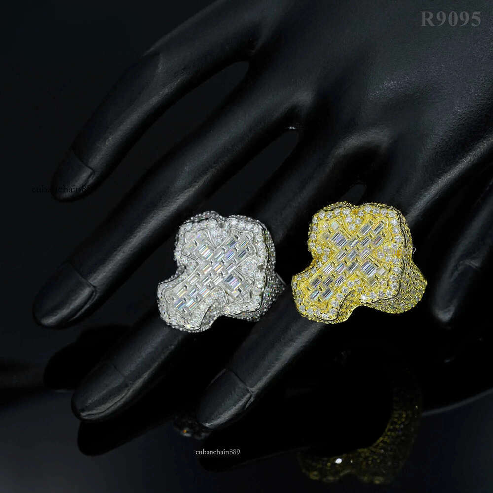 Hip hop fashion iced out vvs moissanite cross engagement sterling sier men dia ring