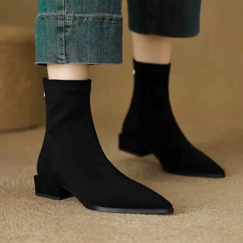 Plussize womens boots winter fashion pointedtoe design short boots with zippers on the back slim lowheeled nude boots Z251029
