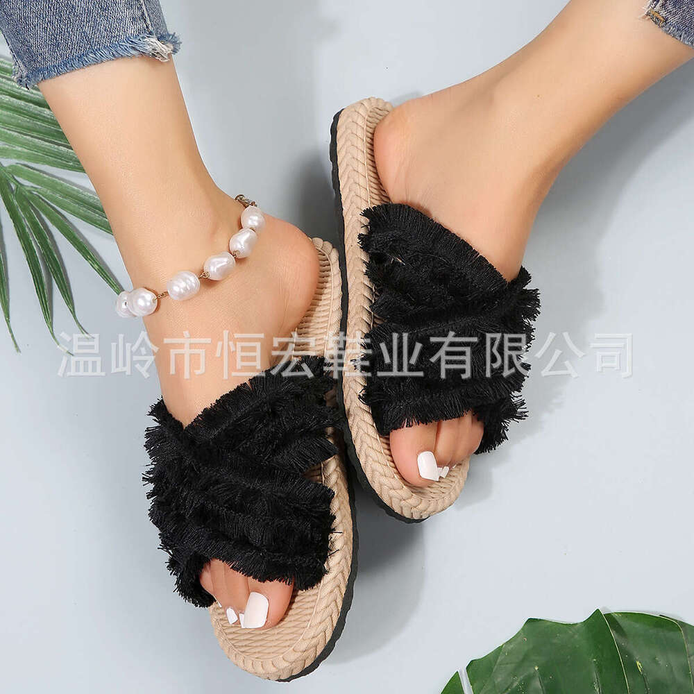 Women's Summer New Bohemian Designer Shoe Comfortable EVA Flat Slippers Lightweight Waterproof Vacation Cross Tassel Beach Sandals