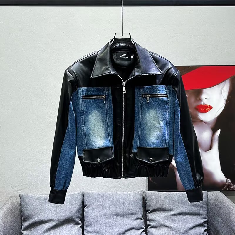 2025 New Men's Leather Jacket With Turn-down Collar And Zipper Autumn And Winter Fashion Trendy Versatile Designer Jacket Stylish Patchwork Motor