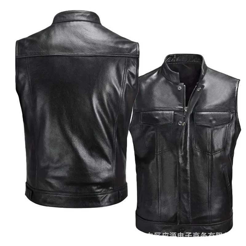 The Latest Solid Color Vest Motorcycle Standing Collar Leather Vest for Men Pu Leather Coat W251029