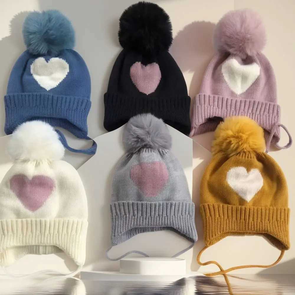 03Year Windproof Solid Color Baby Knitted Hat Soft Plush Ball Children Warm Cap Cartoon Cute Winter Hat Boys Girls251028