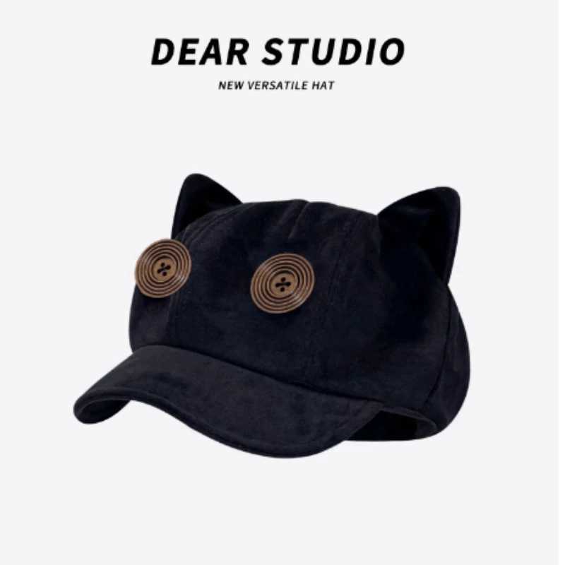 Niche Suede Velvet Cat Ears Octagonal Newsboy Caps Womens Autumn and Winter Large Fashion and Versatile Literary Berets