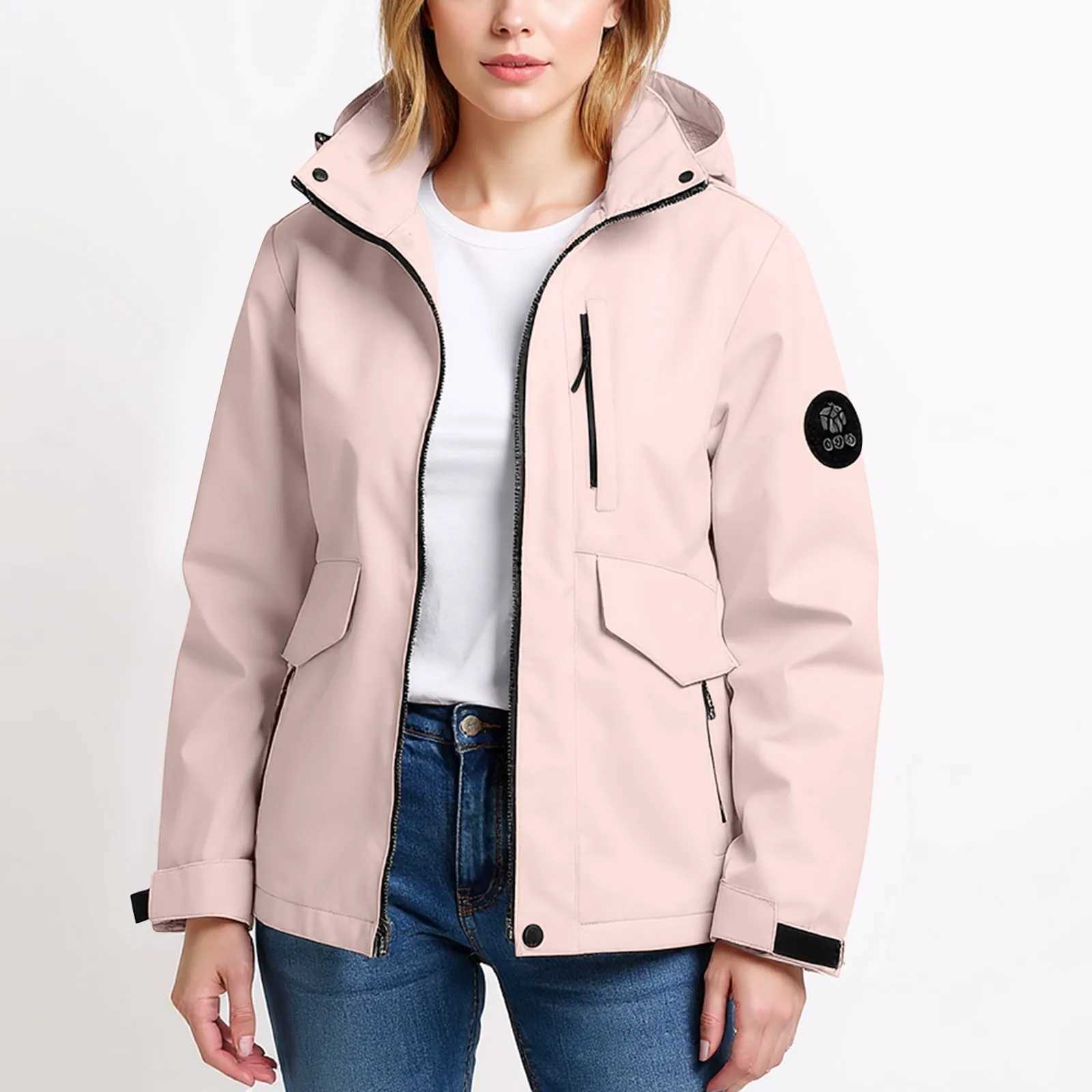 Female Zipper Hooded Jacket Autumn Solid Color Windproof Waterproof Thin Coat Fashion Outdoor Sport Mountaineering Clothing J251029