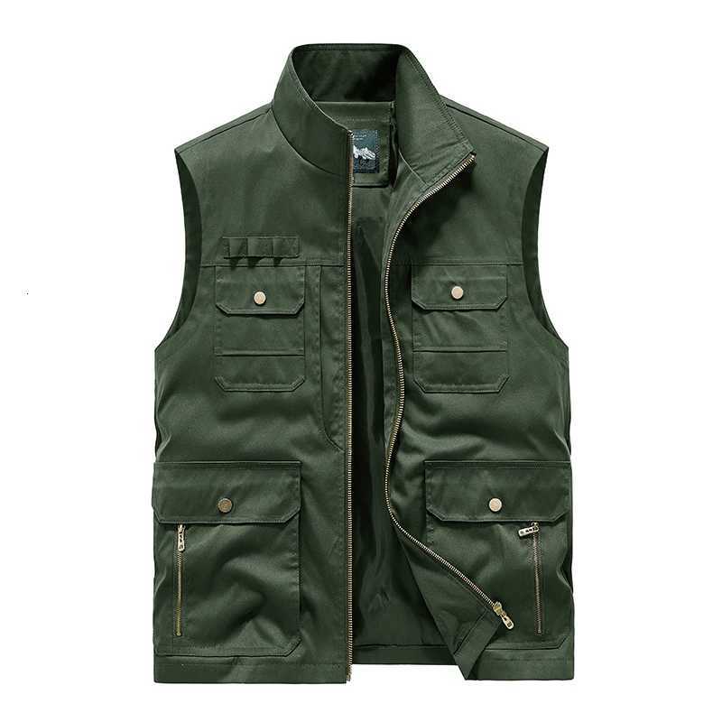 Mens Workwear Vest Autumn Outdoor Fishing Vests Multi Pocket Industrial Style Workwear Vest Loose and Simple Casual Trend Vest W251029
