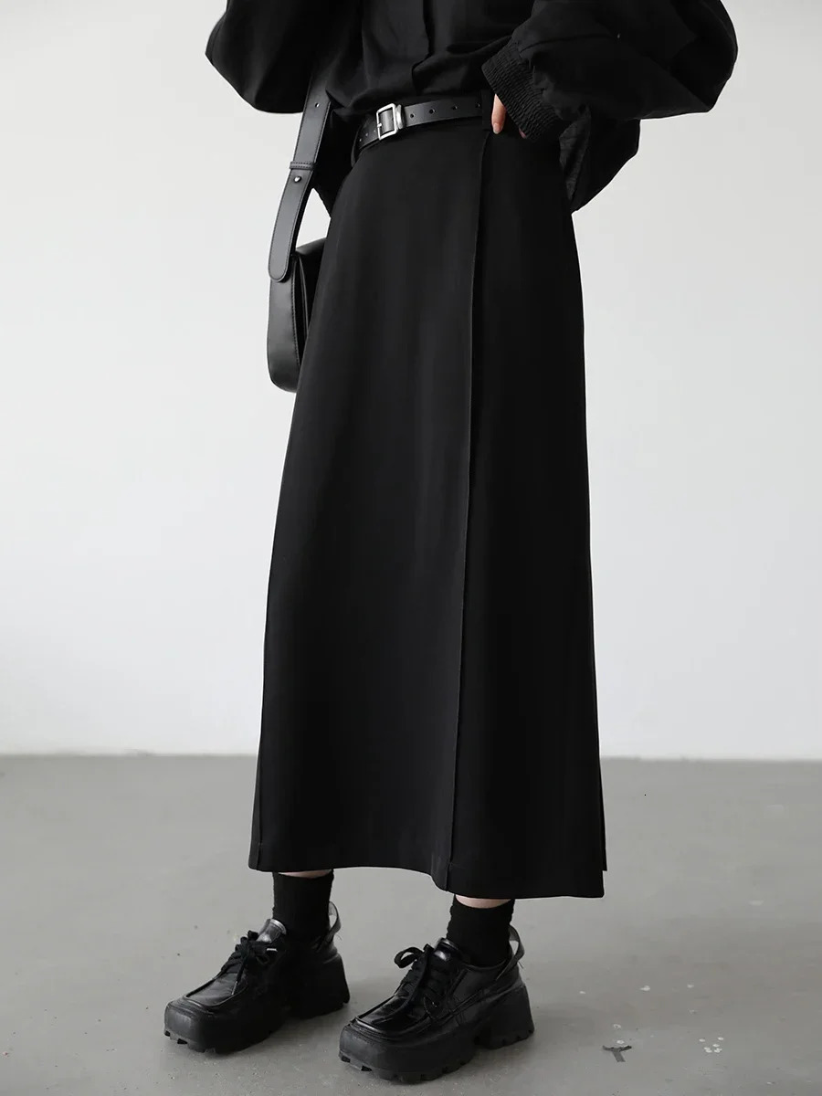 CHIC VEN Womens Skirts Loose High Waist Pleated Straight Tube Skirt Slit Black Female Clothes Office Lady Autumn Winter 2024 251028