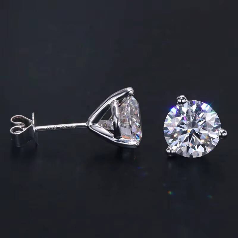 Fast Delivery Fine Jewelry 2 Carats Moissanite round Cut 14K Solid White Gold Earrings Trendy Three Prongs Design for Weddings