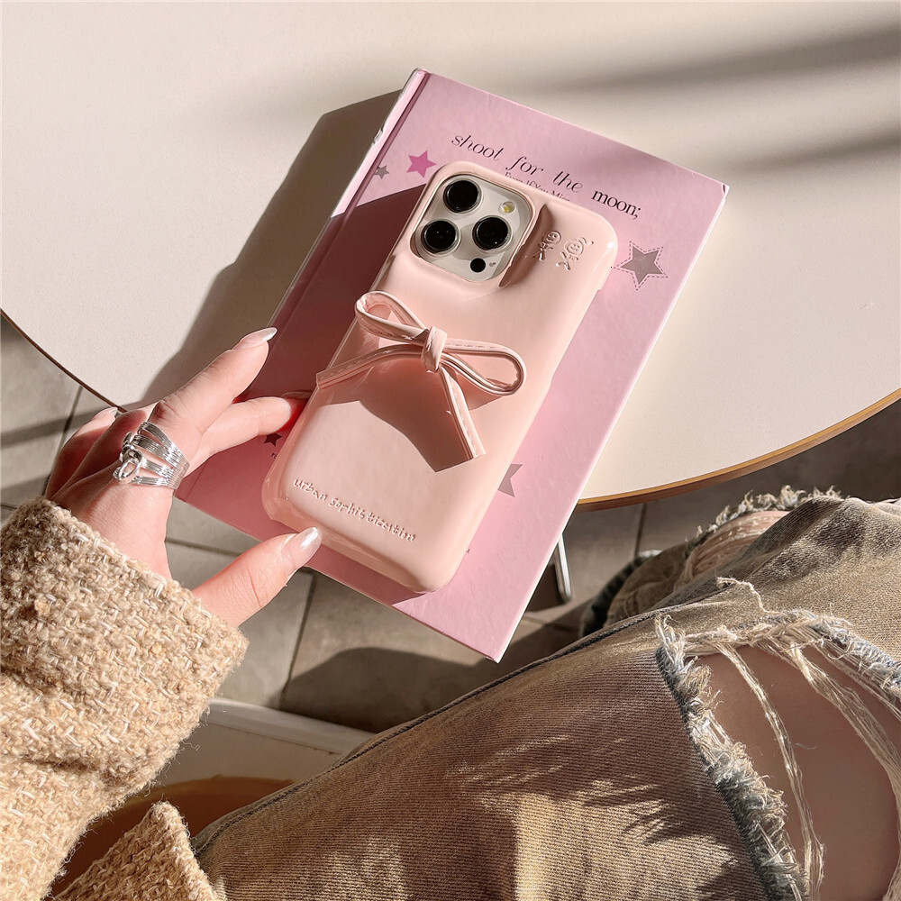 Niche Leather Bowknot Phone Case Compatible with iPhone 17/16/15 Pro Simple Shockproof iPhone 14/13