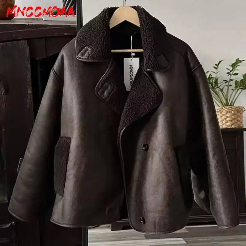MNCCMOAA High Quality Winter Women Vintage Long Sleeve Warm Faux Fleece Jacket Coat Female Casual Solid Pocket Outwear Tops 251029