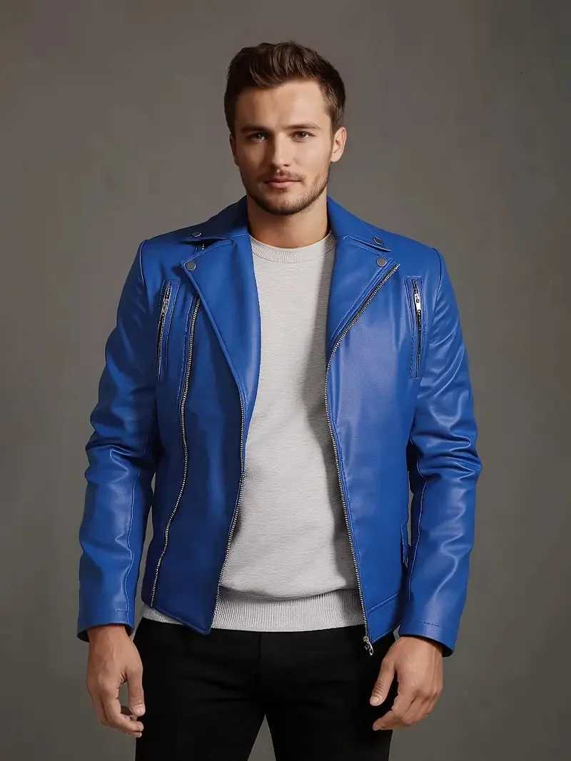 Cross border slim fit mens leather jacket casual jacket motorcycle suit American retro leather jacketT251029