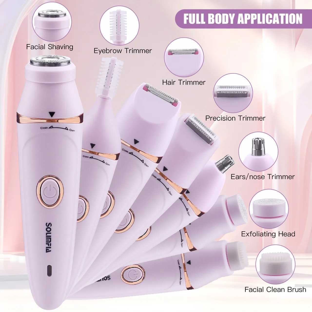 Solimpia 7 in 1 Body Hair Removal Electric Epilator Armpit Hair Bikini Hair Leg Hair Pubic Hair Electric Razor Clipper Shaver J251117