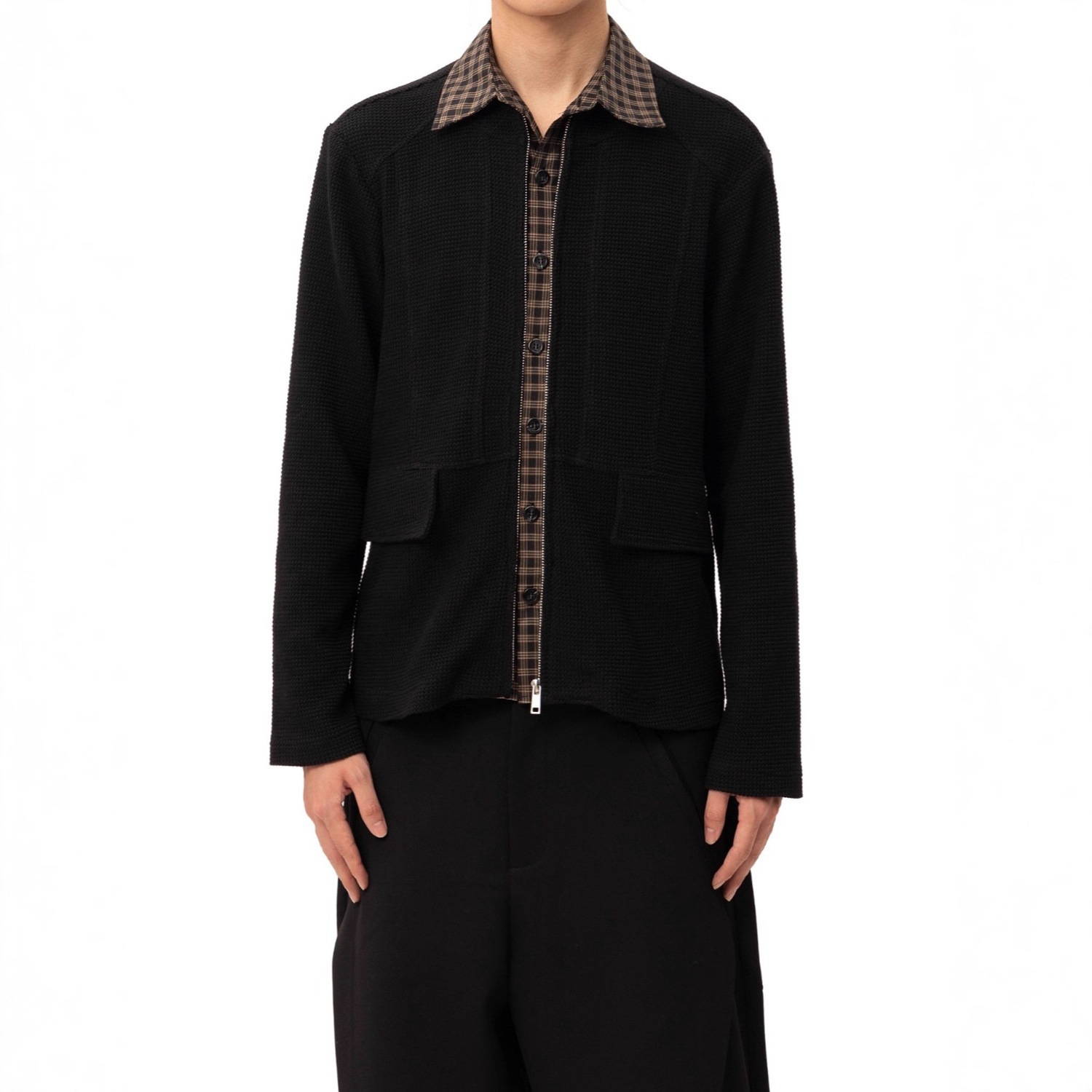 Autumn American Designer Jacket Style Waffle Long Sleeve Shirt Jacket For Men And Women Loose Casual Versatile Fake Two-piece Jacket Top