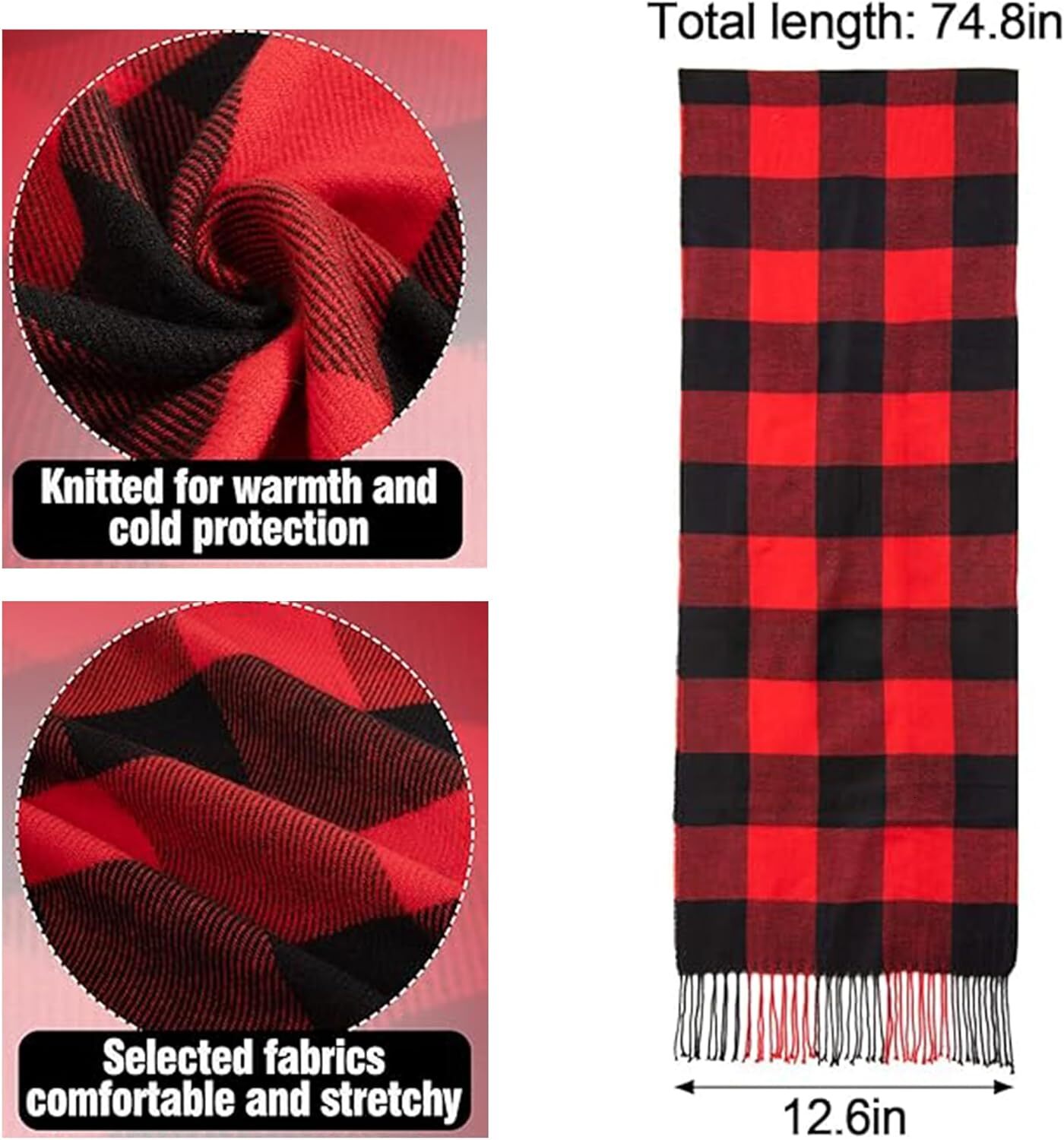 Custom Women Men Tartan Red Check Christmas-Scarf Winter Soft Warm Buffalo Plaid Long Scarves Scottish Lattice Wraps 72x12 in