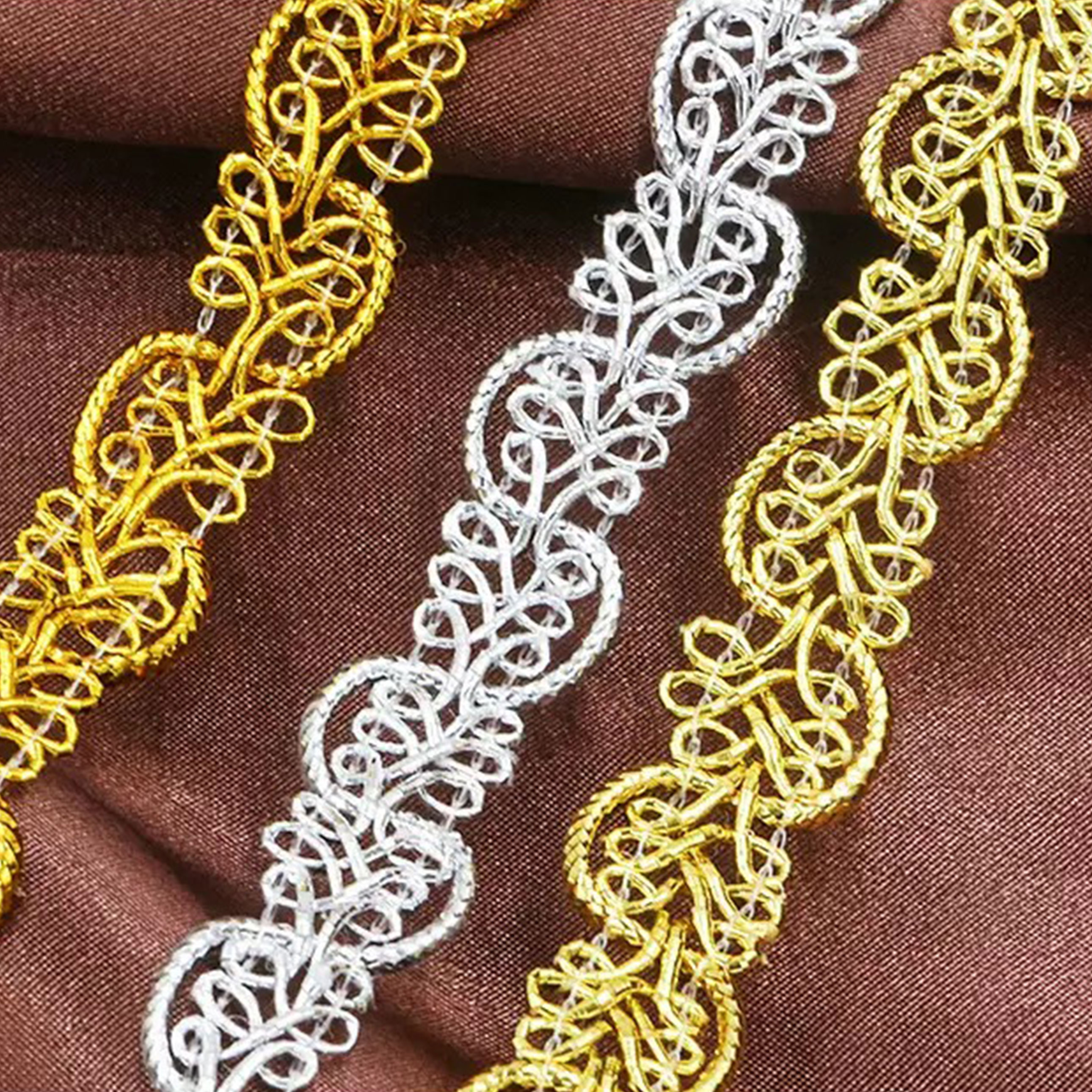 Gold Thread Unilateral Hollow Flower Lace 5Yards Of Trim Fabric DIY Embroidered For Sewing Decoration Jewelry Accessories