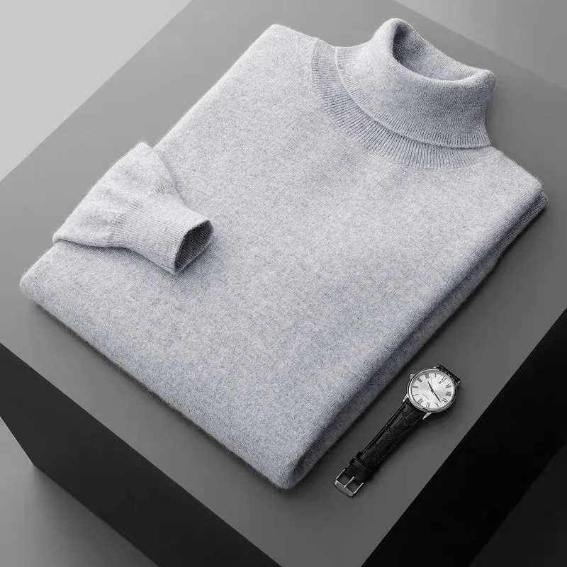 Mens Turtleneck Pullover Sweater Solid Color Knitted outerwear winter Warm Woolen Sweaters Thick Heavyweight streetwear 251029