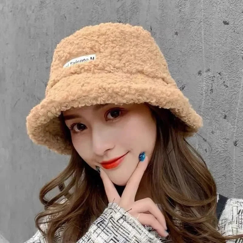 Womens Versatile Net Red Lamb Hair Fisherman Hat AutumnWinter Korean Fashion Hat 251029