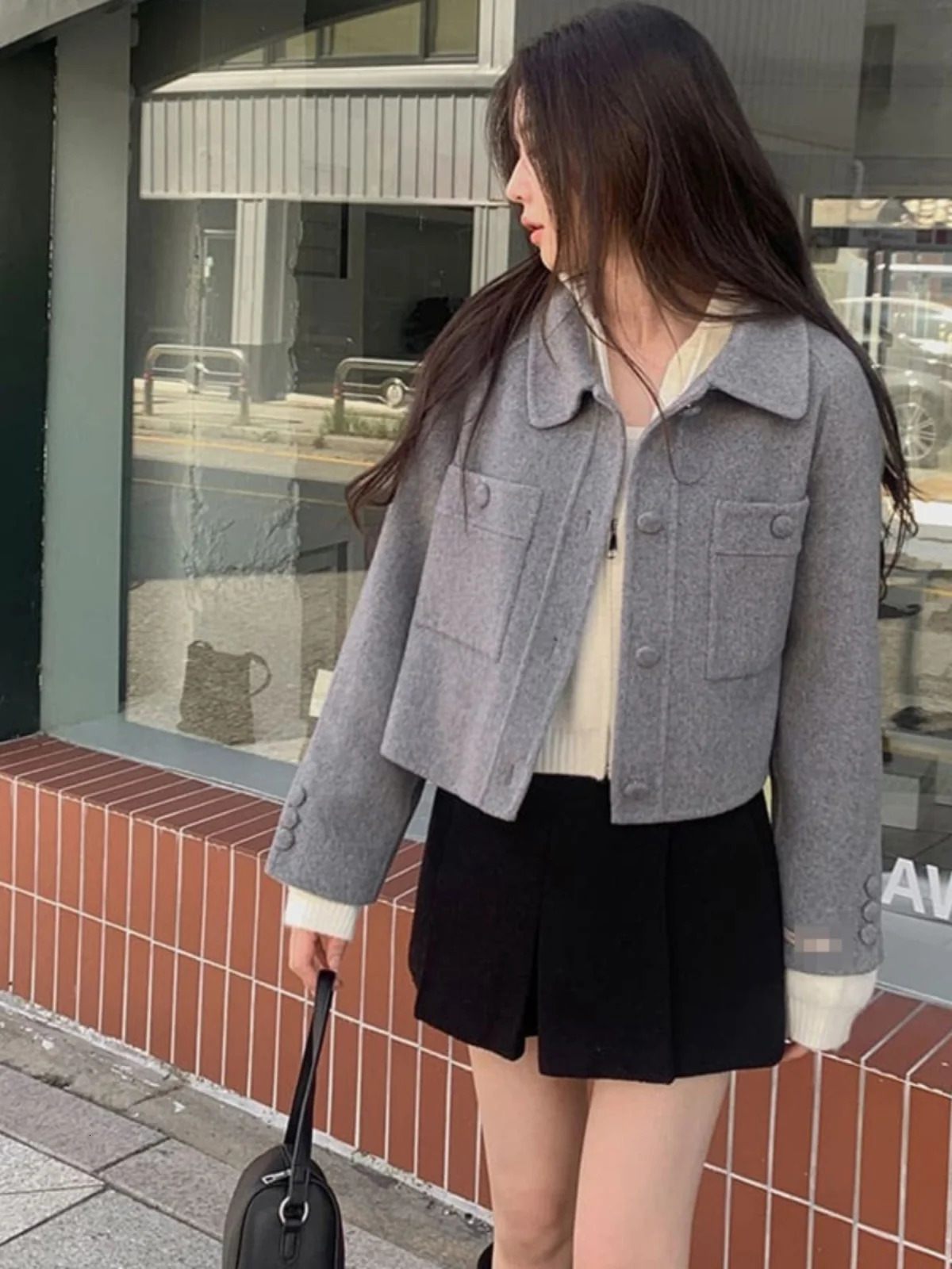 ort Korean Sle Womens Coat Woolen Jaet Lapel Single Button Versatile Winter Outerwear Thiened Long Sve Pure Color 251029