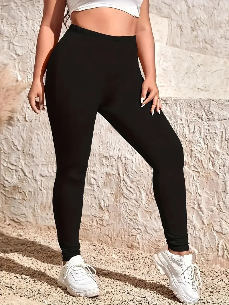 Plus Size Womens Black Highstretch Leggings Wear Ninepoint Pants Highwaisted Plus Fat Solid Color Small Feet Pants 251029