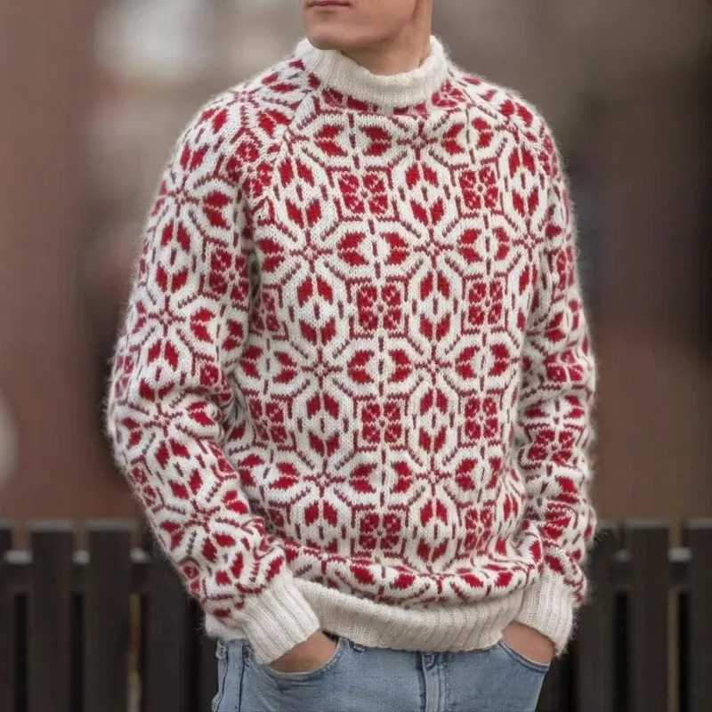 New Style Simple Retro Fresh Jacquard Sweater Loose Street Pullover Contrast Color Long Sleeve Knitted J251029