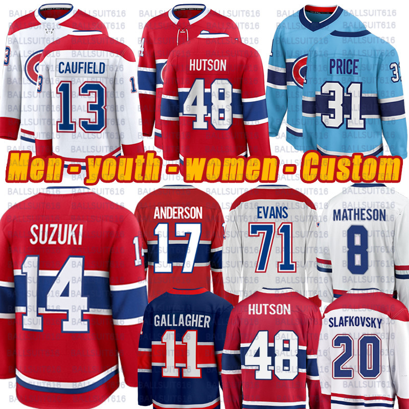 14 Suzuki Kirby jersey Cole Caufeld Matheson Canadiens jersey Juraj Slafkovsky Dach Newhook Casey DeSmith Brendan Gallagher Carey Price Montreall hock