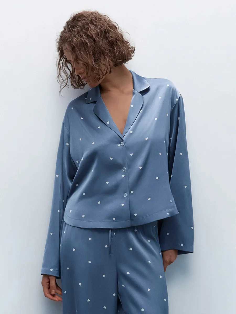 Blubelle Love Printed Pajama Set New Womens Cardigans Long Sleeved Pants Pajamas Loose Comfortable Home Clothes 2piece SetT251029