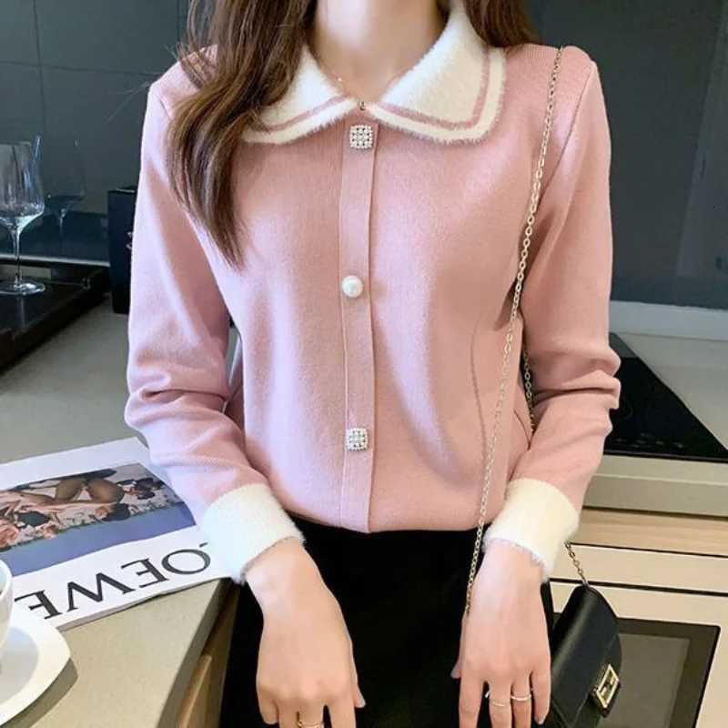 Sweet Contrast Knitting Pullovers Top Autumn Winter New Long Sleeve Academy Allmatch Sweaters Fashion Elegant Women ClothingT251028