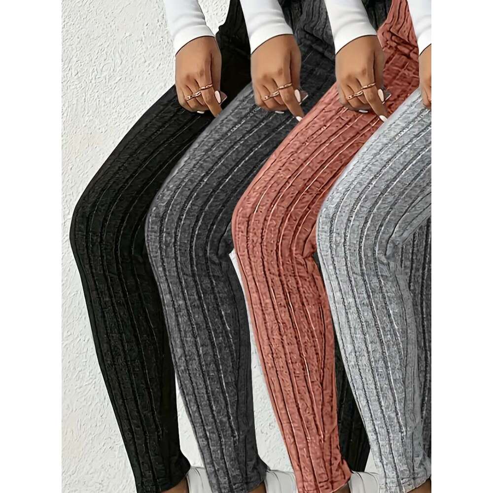 4Pcs Women's High-Waisted - Sexy Ribbed Design, Stretchy Comfortable, Solid Colors Black, Green, Purple, Beige Fall/Winter, Perfect For Running &