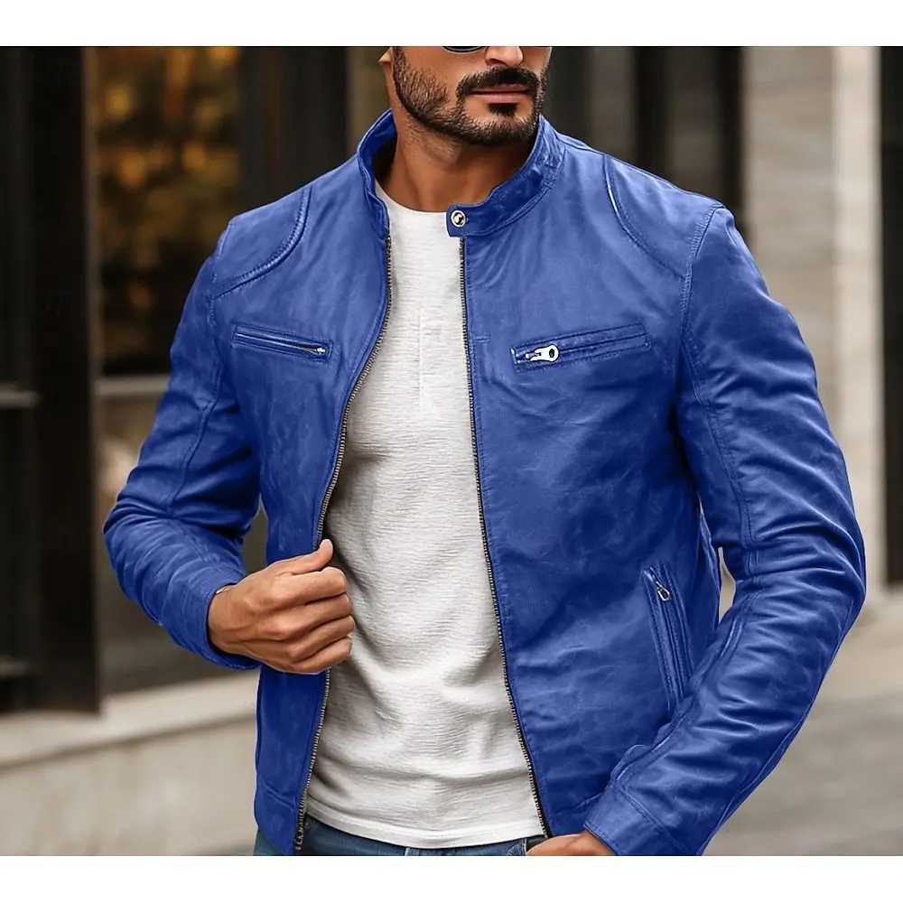 Foreign trade mens clothing mens leather jacket mens youth stand collar punk mens motorcycle leather jacketT251029