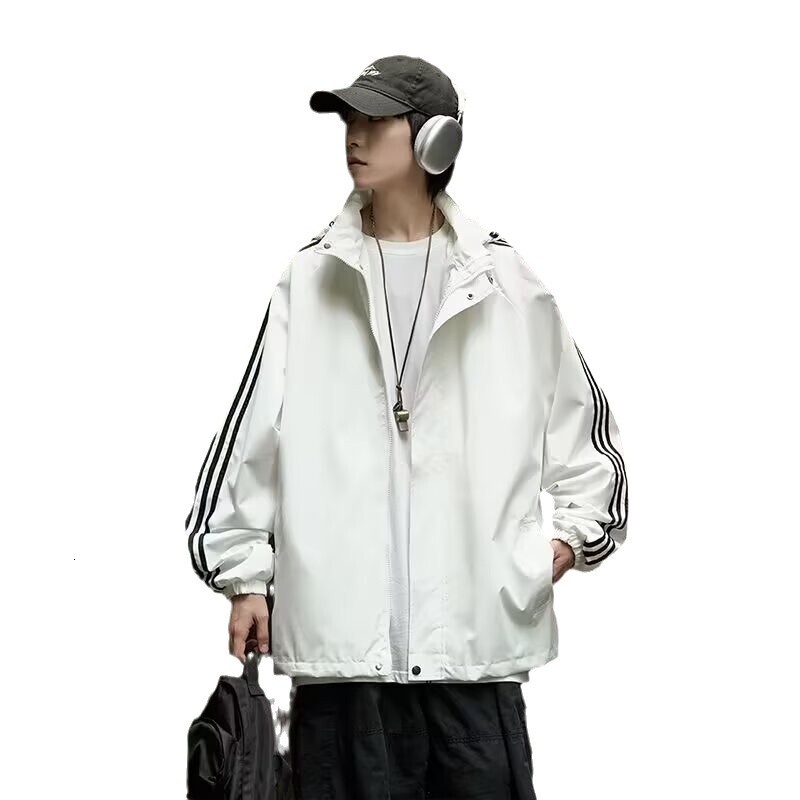 Three Designer Jacket Stripes Jacket Men's Trendy Versatile Sports Casual White Jacket Spring Autumn Thin Outerwear