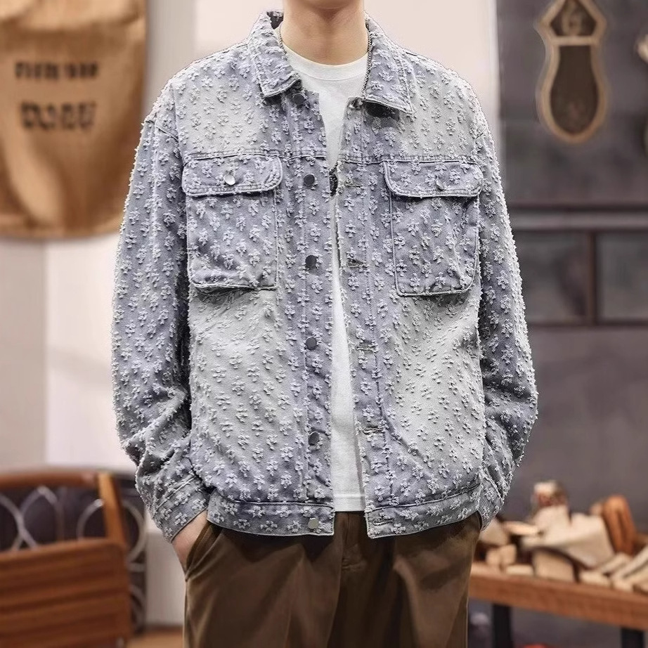 American Style Trendy Brand Designer Jacket Spring And Autumn New Niche Design Printed Denim Jacket Unisex Loose Jacket Top Trendy