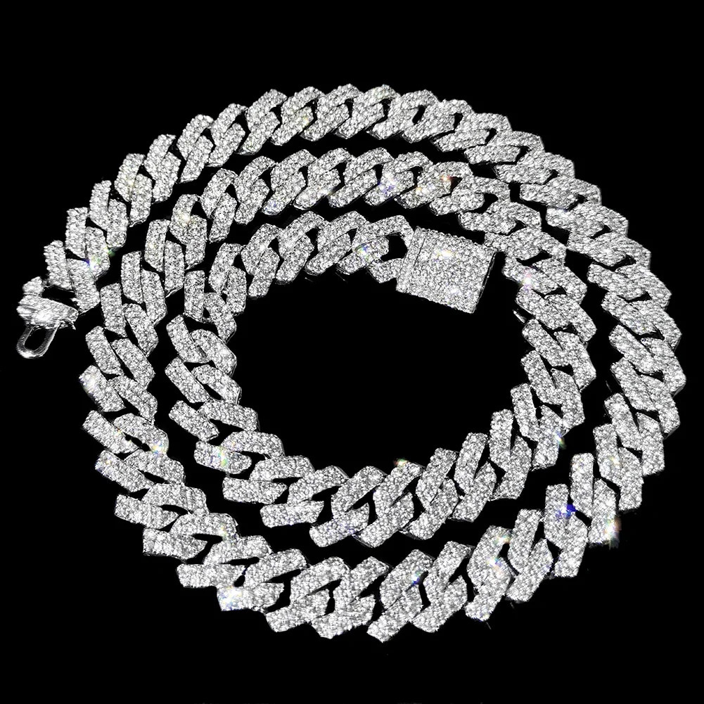 161824inch Prong Cuban Link Chain for Women Men Iced Out 2 Row Rhinestone Miami Rhombus Hip Hop Cuban Necklaces Jewelry 251029