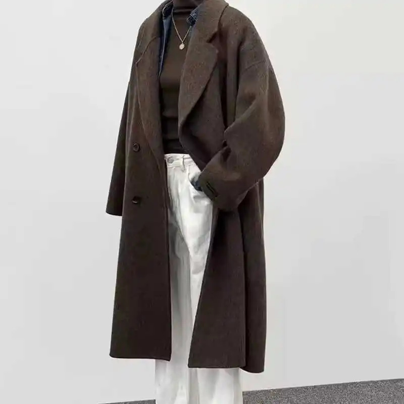Dark Gray DoubleSided Woolen Coat For Women In Autumn And Winter Hepburn Style HighEnd Mid Length Jacket 251028