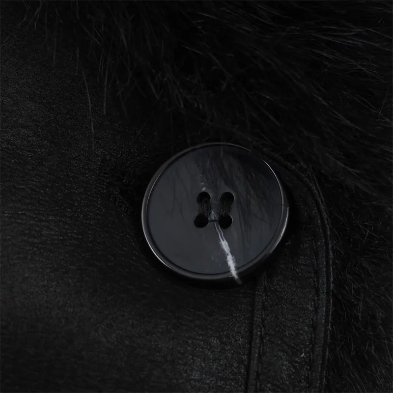 Womens Jacket Autumn Style Black LongSleeve Faux Fur Reversible Long Coat Elegant and Fashionable 251028