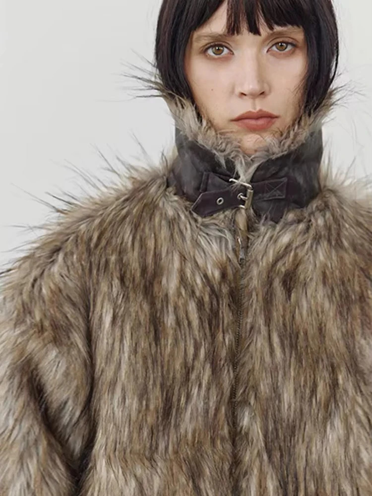 Mauroicardi Spring Winter Cool Short Warm Thick Hairy Shaggy Patchwork Faux Fox Fur Coat Jacket Women Clothes 251029