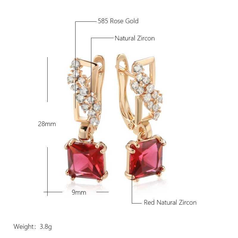 Wbmqda Fashion 585 Rose Gold Color Long Dangle Earrings For Women Square Red Natural Zircon Accessories Luxury Dubai JewelryW251029
