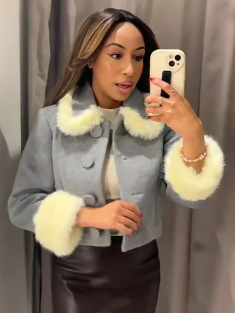 HH Women SingleBreasted Long Sleeves Artificial Fur Pocket Fashion JacketSide Zipper Autumn Casual Shorts Set 251029