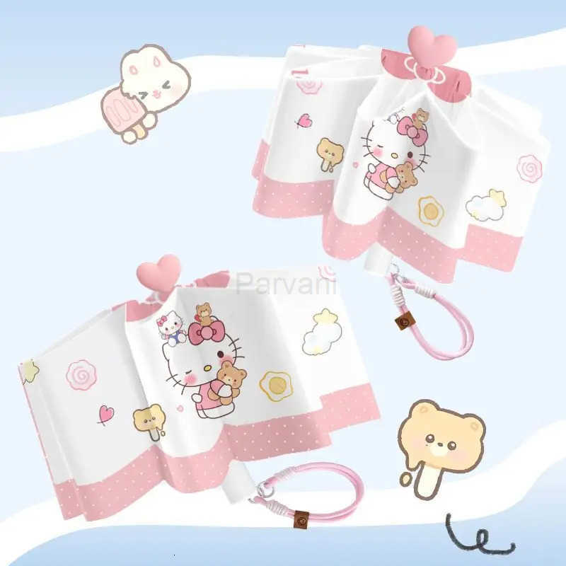 Sanrio Kawaii Hello Kitty Umbrella Cartoon Cute Fully Automatic Sun Protection Parasol Uv Protection Sun Umbrella Folding Girl L251029