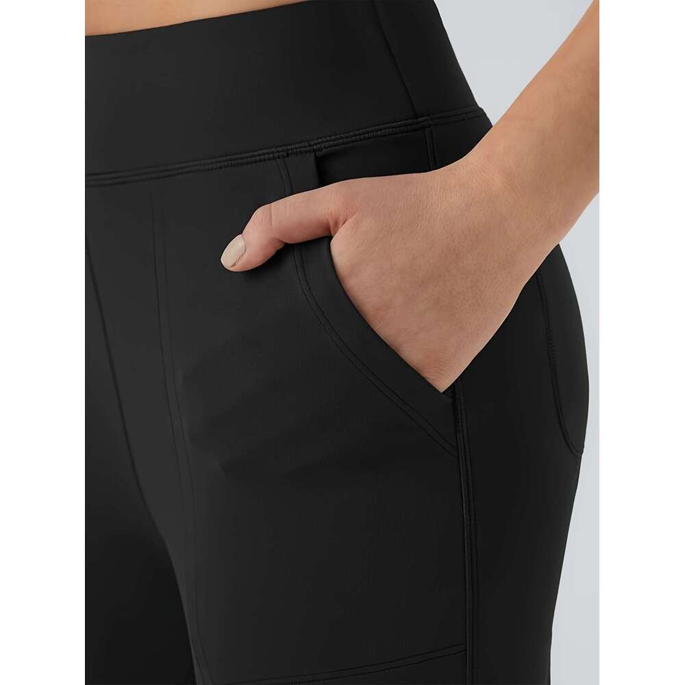 2pcs High-Waist Women's Flare Leg with Front Pockets - Stretchy, Slimming Casual Bell Bottoms for Workout, Comfortable Long Trousers in Purple & 