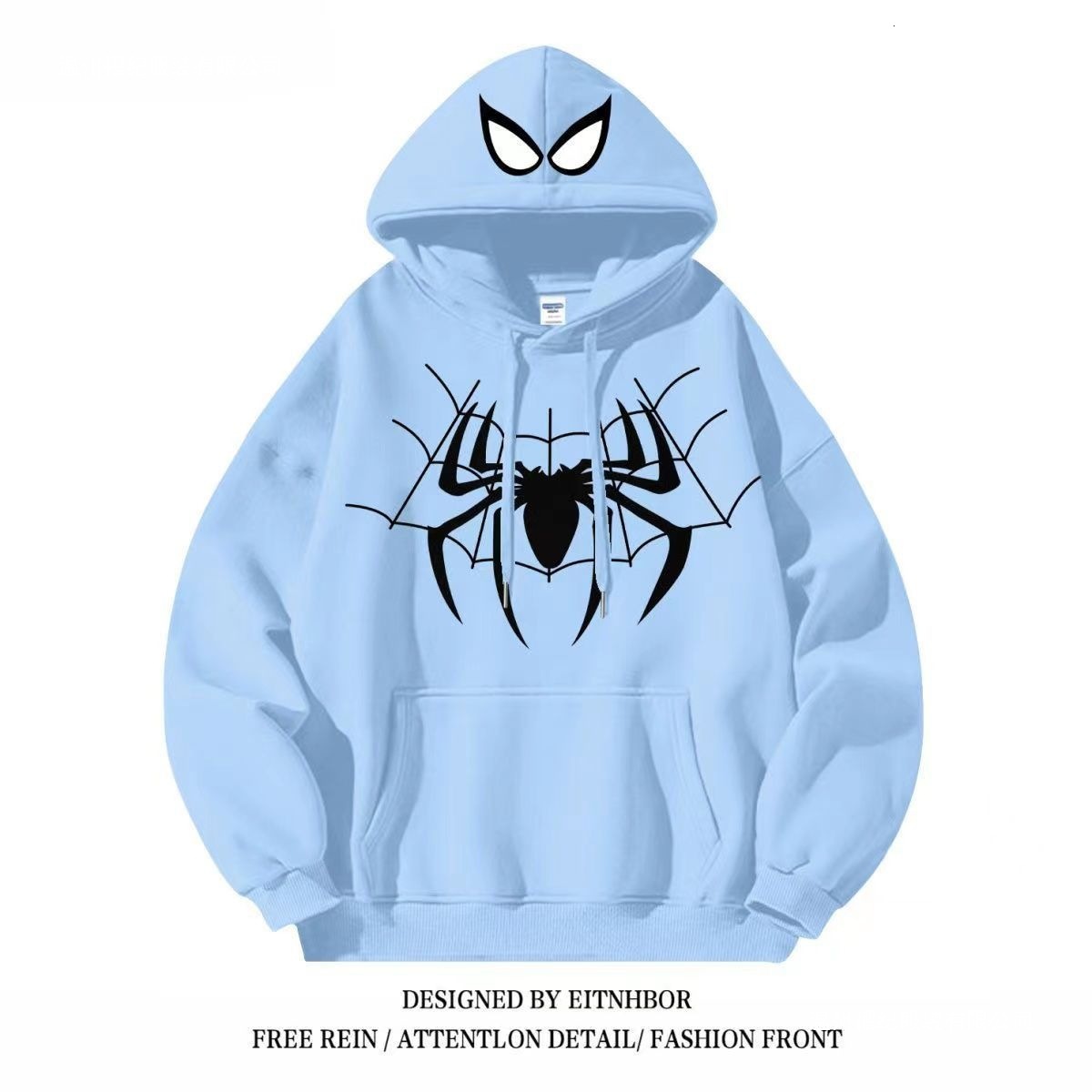 American retro designer velvet Spider Man hoodie for male and female students, loose and fashionable new jacket for autumn and winter