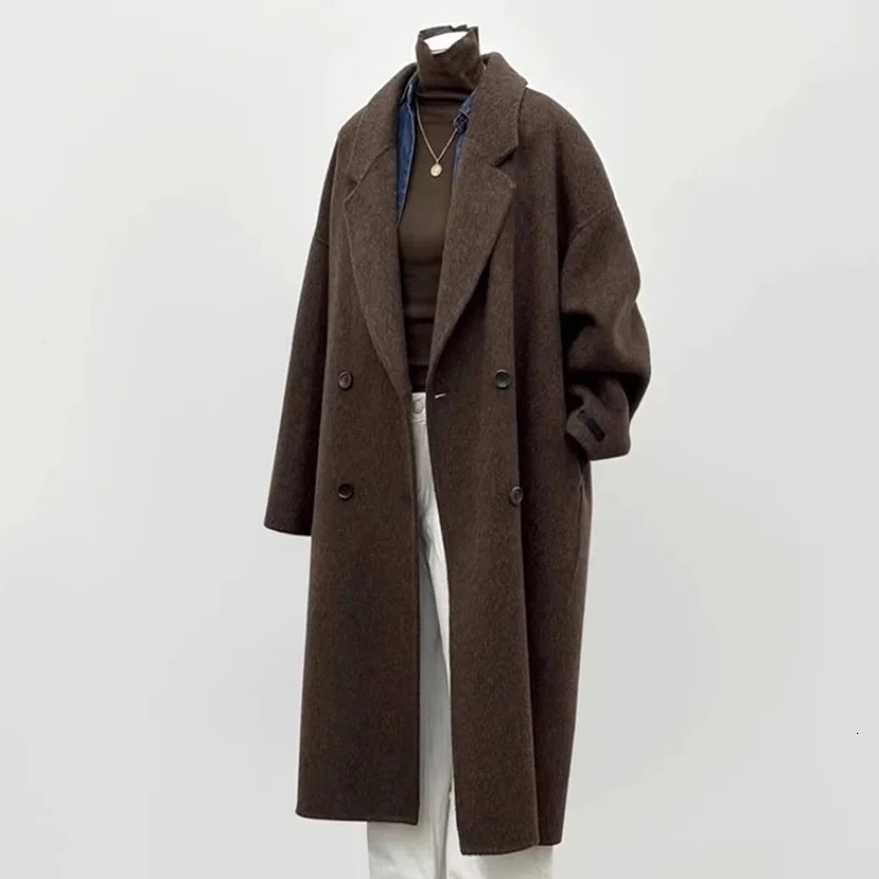 Dark Gray DoubleSided Woolen Coat For Women In Autumn And Winter Hepburn Style HighEnd Mid Length Jacket 251028