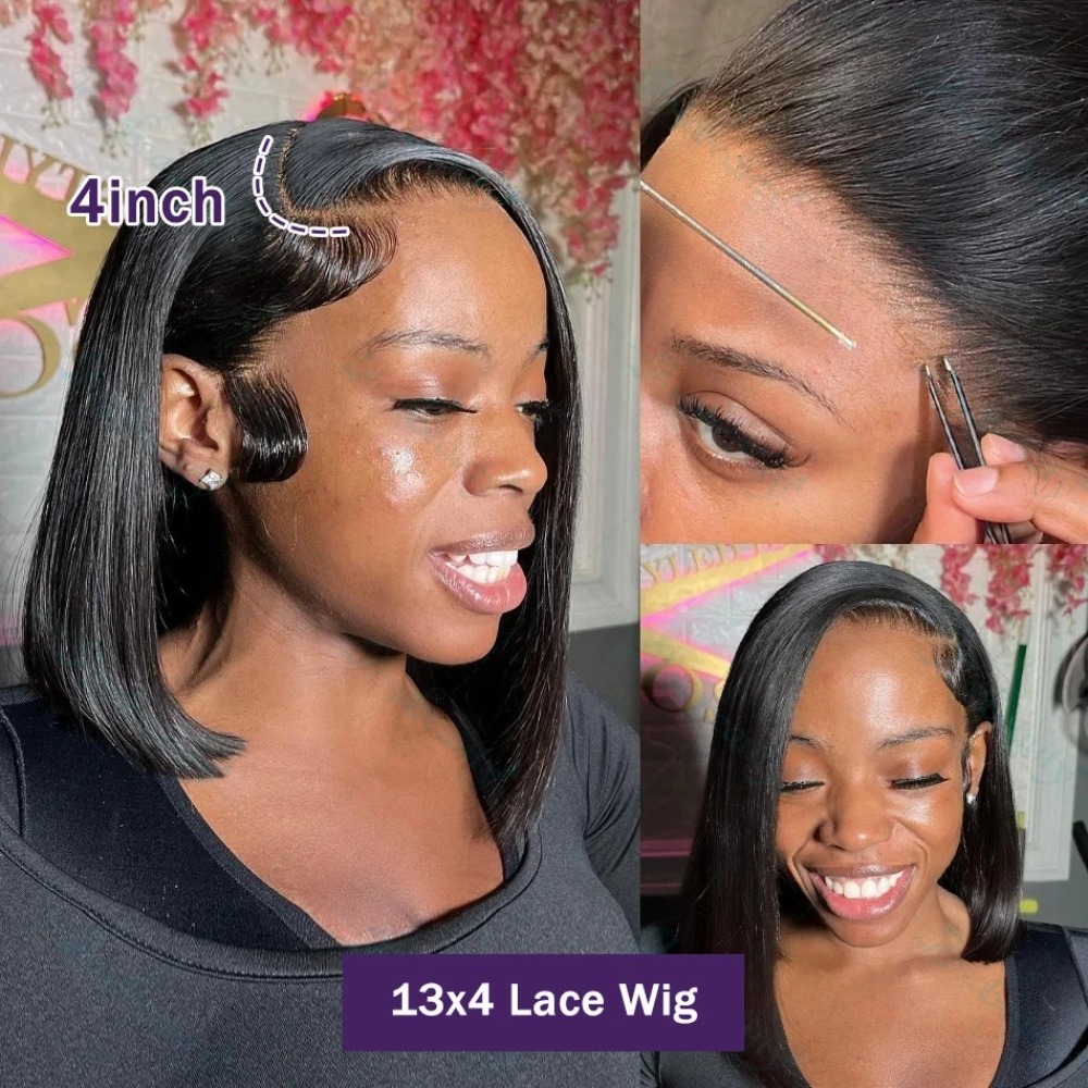 180density 360 lace Short Pixie Cut Wig Bob Lace Front Human Hair Wigs Transparent Straight Wigs For Women Pre plucked