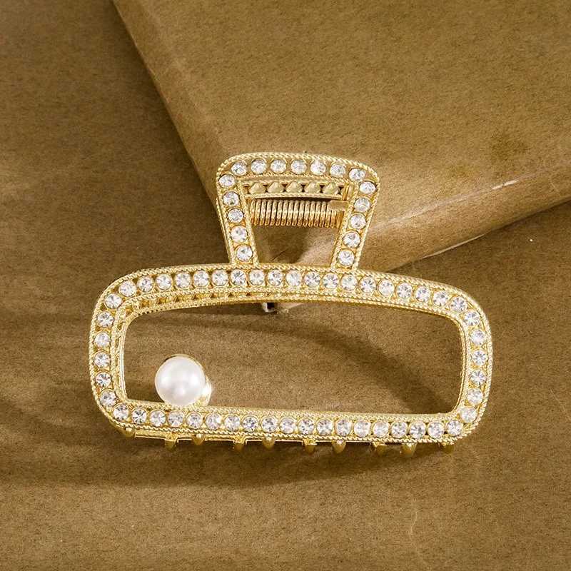 1pc Luxury Toned Hair Claw Rhinestones Pearl Accents Elegant Geometric Designs Perfect Special Events Glamorous Hair AccessoriesW251028