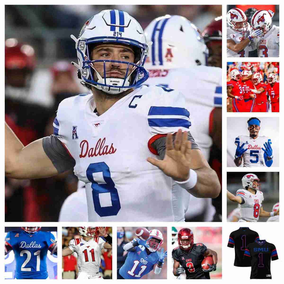 SMU Mustangs Football Jersey 20 Chris Adimora 18 Teddy Knox 71 Logan Parr 72 Caleb Johnson 82 RJ Maryland 3 Romello Brinson 41 Stephon Wright Top