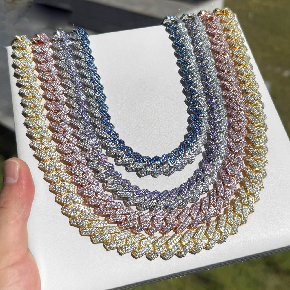15mm Hip Hop TopBling Tennis Chain Choker Colorful 5A Zircon Cuban Chain Necklace Real Gold Plated Jewelry
