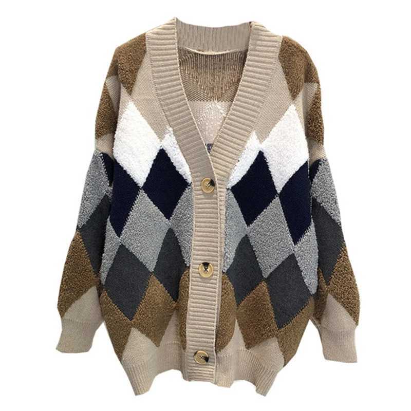 Autumn Loose Vneck Women Knitted Cardigan Sweater Casual Korean Style Jacket Winter Warm Long Sleeve Knitwear J251029