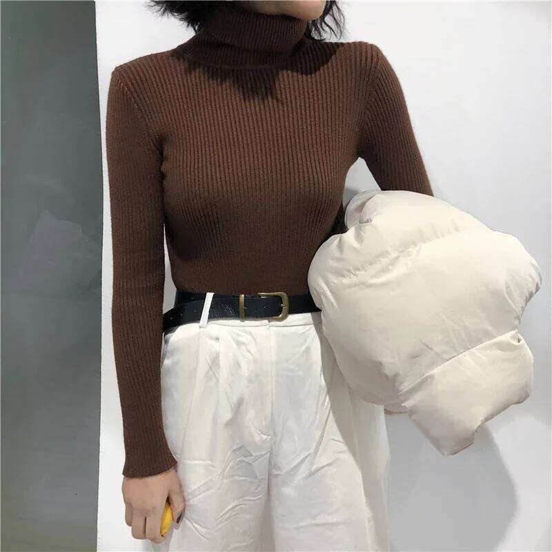 2025 Autumn Winter Thick Women Knitted Ribbed Pullover Sweater Long Sleeve Turtleneck Slim Jumper Soft Warm Pull Femme Women Sweater Designer Sweater 