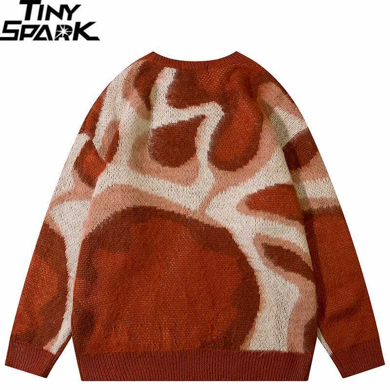 2025 Men Streetwear Sweater Retro Vintage Abstract Pattern Graphic Hip Hop Knitted Sweater Red Green Pullover Sweater Hipster J251029