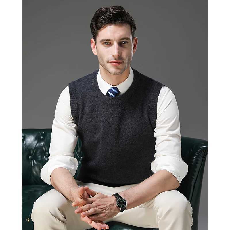 Top Grade Thick AntiPilling New Oneck Brand Business Casual Fashion Men Knit Pullover Sweater Vest Autum Winter Sleeveless W251029