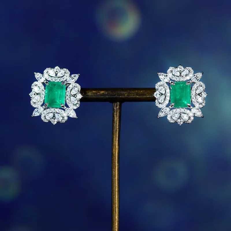 Luxury Brand Emerald Stone All Match Jewelry 925 Silver Needle Ladies Stud Earrings Accessories Gifts No AllergicW251029
